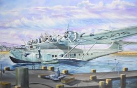 Len Hutton oil on canvas 'First Link In A Mighty Chain', California to Manilla Nov 26 1935, Pan