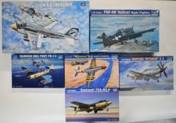 Six Trumpeter 1:32 and 1:48 scale plastic model aircraft kits to include A-6A Intruder 02249, F6F-5N