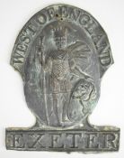 The West of England Fire Insurance, Exeter Co copper firemark (W48B), H 23cm