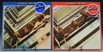 Two Beatles double LPs, 1962-1966 (PCSPR 717) on red vinyl and 1967-1970 (PCSPB 718) on blue
