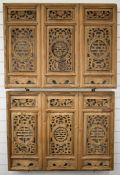 A pair of 18th/19thC carved wood window or door screens / panels with floral geometric decoration,