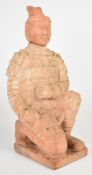 Chinese terracotta kneeling warrior with removable head, H50cm