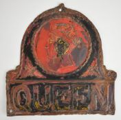 Queen Insurance Co copper firemark, some original colour still present (W99A) Cheltenham /