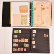 Postal stationery, documents and Cinderella stamps in two albums to include rail tickets,