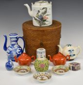 Collection of 19th/20thC Chinese and Japanese porcelain including a teapot with stapled repair and