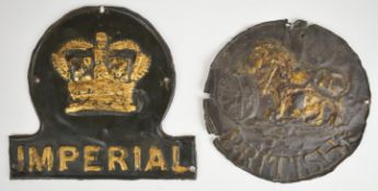 Two firemarks comprising copper Imperial Fire Insurance Co with some original colour (W40F) and a