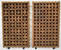 A pair of 18th/19thC carved wood window or door screens / panels with floral geometric decoration,