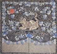 19thC Chinese embroidery military third rank badge with gold thread embroidery leopard decoration