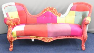 Victorian or similar double ended sofa or love seat with patchwork style upholstery, W207cm
