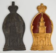 Two Royal Exchange Insurance lead firemarks (W10K), H22cm