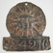 The Sun Fire Office lead firemark (W3B) issued circa 1766, H18.5cm