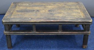 19thC Chinese jointed elm low table with moulded strainers, W77 x D50 x H29cm