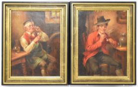Curt A. Landwehr (German 1920-1988) pair of oil on canvas portraits of seated gentlemen, one smoking