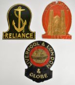 Three firemarks comprising Yorkshire Fire and Life Insurance 1824 (W778), Reliance Marine