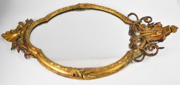 19thC giltwood mirror with scrolling decoration and shell finial, height 92cm