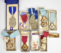 Collection of silver gilt and enamelled Masonic jewels and medals to include Hospital jewel Aegros