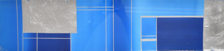 Linda Charles (b.1969) abstract mixed media, signed lower right, framed and glazed, 76 x 18cm