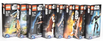 Eight Lego Star Wars Buildable Figures comprising Luke Skywalker 75110, Kylo Ren 75117, Chewbacca