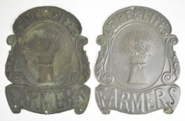 Two copper and zinc Farmers and General Fire and Life firemarks (W92B), H26cm