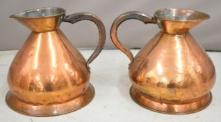Two Victorian copper two gallon haystack measures, tallest 30cm