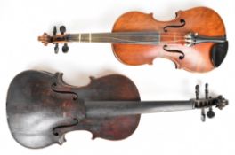 Two 19th century violins comprising full and half size examples.