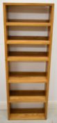 Modern oak shelf unit with six graduated shelves, W40 x D16 x 112cm