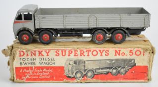 Dinky Supertoys diecast model Foden Diesel 8-Wheel Wagon with grey cab, trailer and red hubs, 501,