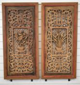 A pair of 18th/19thC carved wood window or door screens / panels with central cartouches decorated