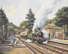 Alan King (1946-2013) acrylic on canvas 'Evening at Chalford' GWR 14xx steam locomotive and
