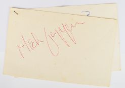 The Rolling Stones Mick Jagger and Keith Richards 1960s autographs, each signature on the reverse of