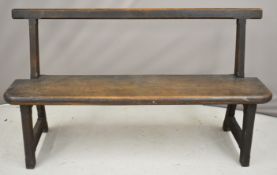Arts & Crafts oak or elm jointed bench with stepped and bevelled decoration, W152 x D35 x H87cm