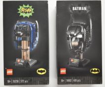 Two Lego Batman sets comprising Cowl 76182 and Classic TV Series 76238, in sealed boxes.