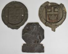 Three firemarks comprising copper Notts and Derbyshire Fire and Life Insurance Co (W87E), another