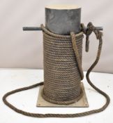 Metal ship's bollard / mooring post seat, with rope and hook decoration, H57cm