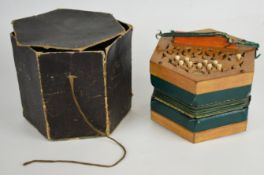 H.J. Journet twenty one button concertina, manufactured 43 Tottenham Court Road, London.