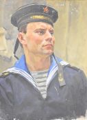 Viktor Markianovich Savin (Russian 1907-1971) oil on canvas portrait of a sailor entitled verso