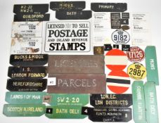 [Postal & Transport] Pair of vintage ceramic metal mail box notices, giving collection times and