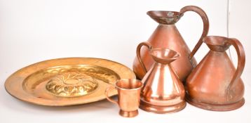 Brass and copper bowl and measuring jug
