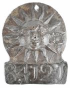 The Sun Fire Office lead firemark, first variant issued circa 1740 (W3A), H18cm