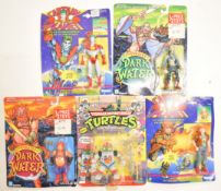 Five 1990's action figures comprising Teenage Mutant Ninja Turtles, The Pirates of Dark Water and