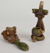 Two figural Aztec death whistles / pipes, longest 11.5cm