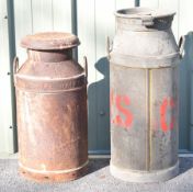 Two vintage milk churns comprising Co-operative Wholesale Society, possibly dated 10 37and