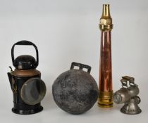 G.Polkey Ltd GWR tri colour railway hand lamp, Lucas Aceta bicycle lamp, vintage fishing or