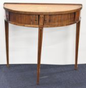 Georgian inlaid mahogany tray topped tambour fronted demi lune table with boxwood, ebony and other