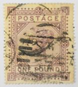 1878 £1 brown stamp with watermark Maltese cross, cancelled with duplex postmark