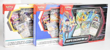 Pokémon TCG - Three Scarlet & Violet era boxed sets comprising Melmetal ex, Archaludon ex and Hop'