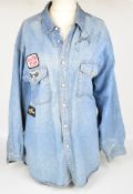 Formula One (F1) interest fan decorated denim jacket signed by Damon Hill, size UK XL