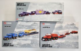 Three Corgi Heavy Haulage 1:50 scale diecast model Scammell Contractor vehicles comprising Pickfords