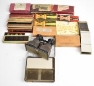 Vintage binocular type stereoscope viewer and Vistascreen together with collection of glass