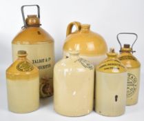 Stoneware flagons for Talbot and Co, John Dobell and Co, Washbourn Brothers, Kott and Co, all